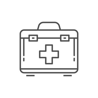 Medical first aid kit isolated line art icon. Vector doctor case with cross symbol