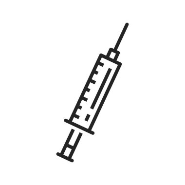 Medical syringe injection isolated tube with needle outline icon. Vector injections symbol, shot sign, vaccine line art. Vaccine of insulin or drug dose in injector, immunization and healthcare