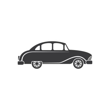 Retro car side view isolated monochrome icon. Vector vintage vehicle of 1950s, 1960s or 1970s, luxury old model. Fast transport, american or european automobile in black and white, taxi car