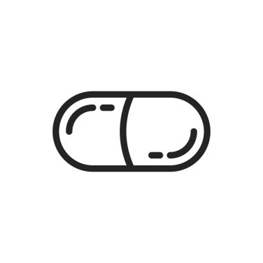 Painkiller or antibiotics isolated capsule outline icon. Vector medical drug or pill, pharmaceutical encapsulated vitamin, chemical remedy. Line art pharmacy object, dental tablet symbol