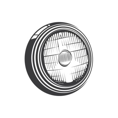 Headlight of car isolated monochrome icon. Vector automobile headlamp, lamp attached to front of vehicle to illuminate road ahead. Powerful light at front of or railroad engine, led lamp