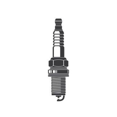 Car spark plug isolated monochrome power engine symbol. Vector sparking plug device delivering electric current from ignition system to combustion chamber. Vehicle auto spare part icon