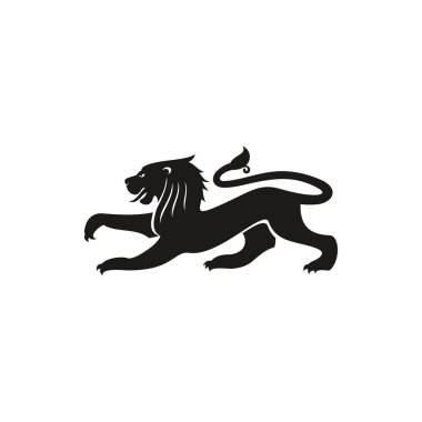 Mythical creature, isolated heraldry dragon long tail. Vector lion heraldic mascot black silhouette