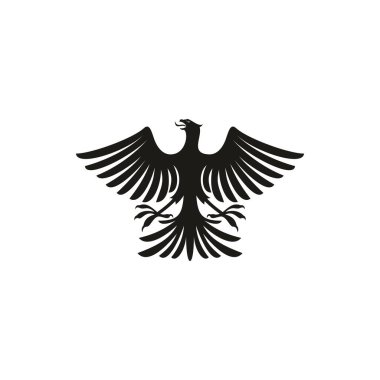Black eagle heraldry symbol isolated bird mascot. Vector black hawk with spread feather tail, heraldic falcon