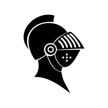 Medieval knight head icon isolated silhouette. Vector helmet profile view, heavy headdress mask