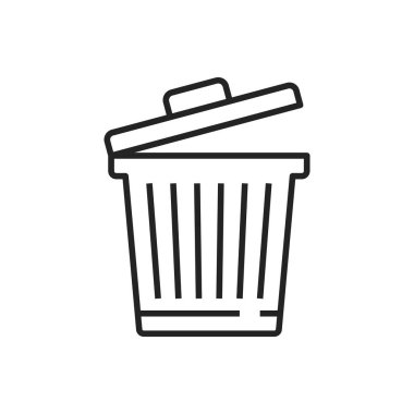 Garbage bin vector line icon. House cleaning item, trash bin with lid outline