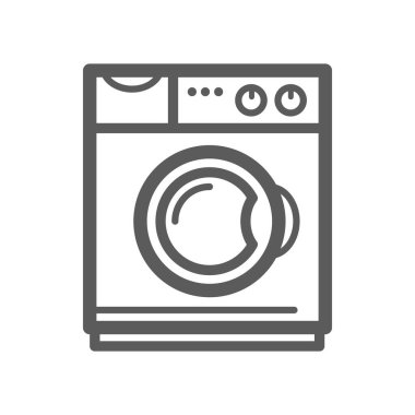 Washing machine vector thin line icon. Home laundry appliances and household electronics