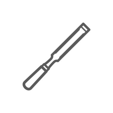 Chisel tool with cutting edge,blade on end and handle isolated monochrome icon. Vector carving or cutting instrument, to cut hard material as wood, stone, or metal. Woodworking and metalworking chisel