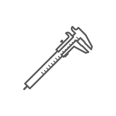 Caliper device used to measure distance between two opposite sides of object isolated monochrome icon. Vector vernier, dial calliper, micrometer caliper tool, measuring instrument outline linear
