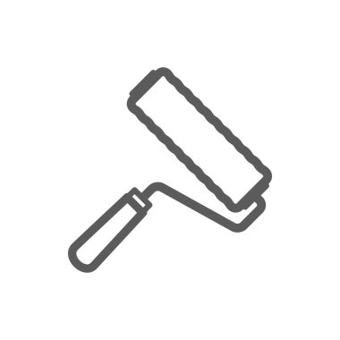 Round roller paint brush isolated monochrome outline icon. Vector roller repair tool, redecoration item, wall paint instrument. Paint application tool used in painting large flat surface, linear sign