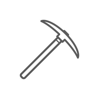 Pickaxe T-shaped hand tool used in prying isolated monochrome outline icon. Vector pick-axe to mine bitcoin, ax mining tool with wooden handle. Cryptocurrency extraction equipment linear symbol.