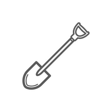 Shovel isolated gardening tool monochrome icon. Vector small camp spade with handle outline sign. Building and repair, farm tool digging, lifting, and moving bulk materials. Trowel with long handle