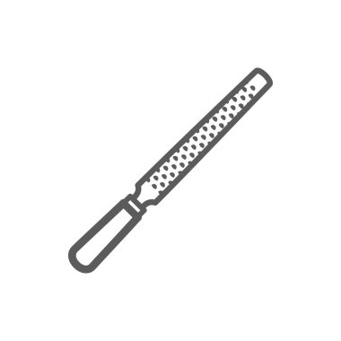 Fine rasp isolated coarse form of file used to coarsely shaping wood monochrome outline icon. Vector instrument used in construction building and carpentry, nailfile with handle, line art chisel