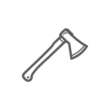 Single-bit felling axe isolated monochrome outline icon. Vector ax on handle, tool to split and cut wood. Harvest timber or weapon, ceremonial or heraldic symbol, linear repair tool with sharp blade