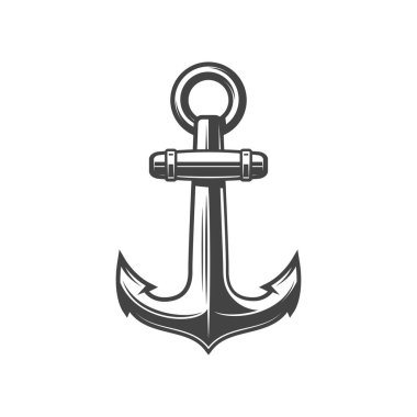 Anchor isolated marine heraldry symbol monochrome icon. Vector vintage seafarer emblem, steel ancre, anchry sign. Nautical coat of arms emblem, naval mooring device to stop vessel ship or boat