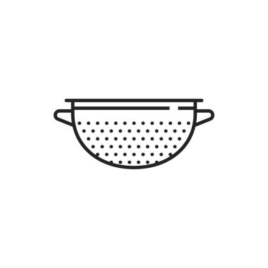 Colander vector thin line icon. Kitchen cooking utensils, food strainer