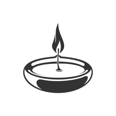 Diwali oil lamp isolated monochrome icon. Vector round burning candle, deepavali flame