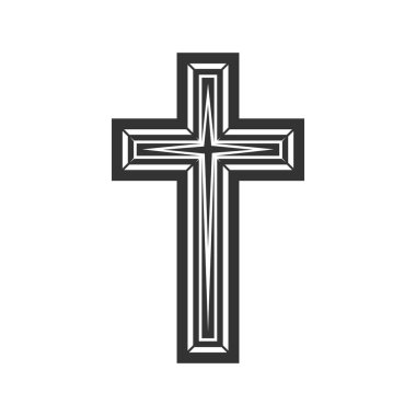 Crucifix isolated black christian religion cross. Vector catholic or baptist faith symbol, burial sepulture sign