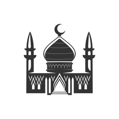 Muslim mosque isolated islam religion symbol. Vector temple with dome and crescent moon