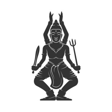Vishnu holding sword Nandaka in right hand and trident isolated. Vector monochrome ganesh god