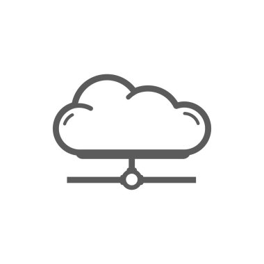 Cloud storage icon isolated outline download and upload symbol. Vector internet data storage and safety outline emblem, mobile information database. Hardware testing center sign, network cloud