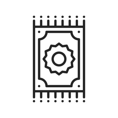Muslim prayer carpet isolated namaz blanket outline icon. Vector islam prayer rug, turkish islamic mat salat worship pilgrimage blanket, home carpet linear sign. Sajadah Ramadan Kareem holiday item