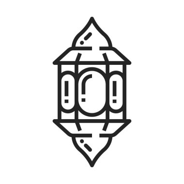 Ornamental arabic lantern isolated Ramadan lamp outline icon. Vector hanging oriental lantern, Diwali and Eid Mubarak holiday decoration. Vintage muslim arabesque lantern, holy fitr decoration