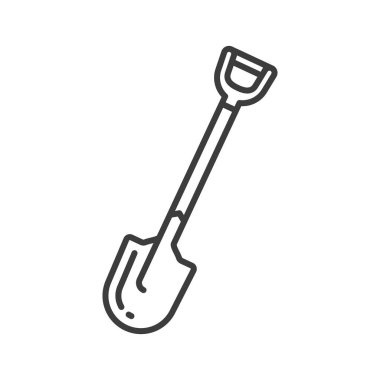 Digging tool isolated shovel spade outline icon. Vector trowel with long handle, farm tool digging, lifting, and moving bulk materials. Small camp spade with handle, building and repair instrument