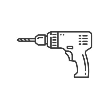 Electric drill or screwdriver isolated outline icon. Vector repair and building tool, house construction instrument. Electrical or battery powered hammer screwdriver power drill, building equipment