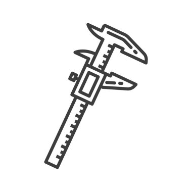 Caliper device to measure distance micrometer isolated outline icon. Vector vernier, dial calliper, micrometer caliper tool. Device to measure distance between sides of object, measuring instrument