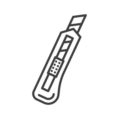 Stationery knife isolated utility paper cutter outline icon. Vector small folding or retractable knife, toolbox instrument line art design. Beak-off blade cutter, plastic paper-knife with handle