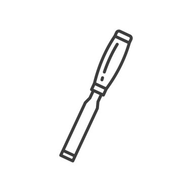 Chisel tool with cutting edge, blade isolated outline icon. Vector carving or cutting instrument, woodworker tool to cut wood, stone, metal. Chisel tool with cutting edge, blade on end and handle