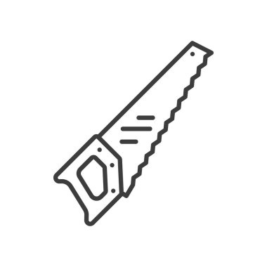 Saw repairman tool with hardened teeth isolated outline icon. Vector garden equipment, carpenter, gardener tool hand instrument. Sawblade agriculture and farming instrument with sharp blade teeth