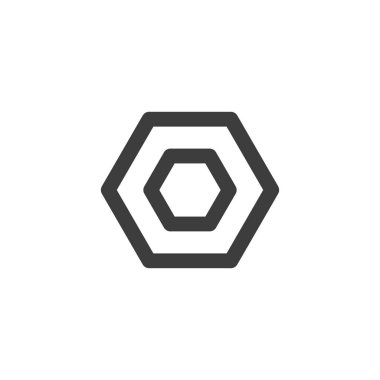 Nut bolt isolated tightening fastener outline icon object. Vector repair, building and construction tool, hexagon or hex nut. Screw-nut fastener with threaded hole, supporting cap screw tightening diy