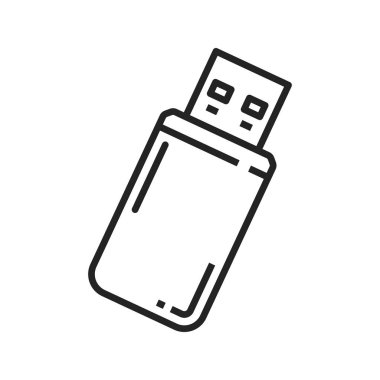 USB flash drive disk isolated outline icon. Vector memory stick, pen thumbdrive memory storage, portable computer device. Line art pocket usb pendrive, computer key to store information data