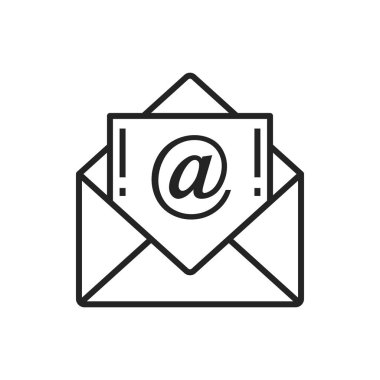 Incoming email message notification isolated outline icon. Vector sending email message, new e-mail application, text sms or chat bubble, incoming unread mail in paper envelope, attention sign