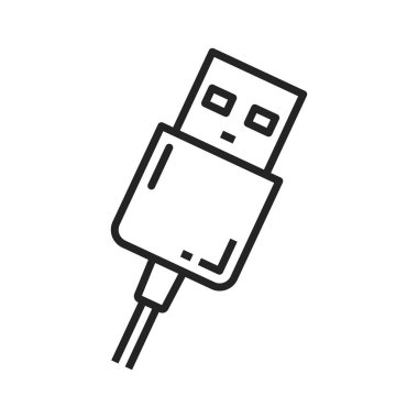 USB connection plug isolated outline icon. Vector standard input, booster charge, signal connector equipment. USB type A data cable to connect smartphones and micro-usb devices, line art charger