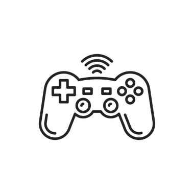 Gamepad isolated outline icon. Vector game controller, simple outline wireless joystick working on wifi or bluetooth connection. Linear playstation sign, virtual reality vr games controlling device