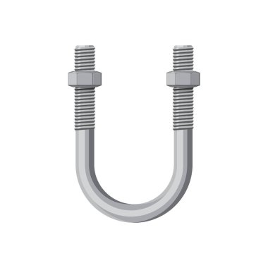 Pipe size plain aluminium suspension U-bolt isolated realistic icon. Vector U bolt clamp with coarse rolled threads, steel or wrought iron pipe, vehicle hardware spare part, stainless steel detail