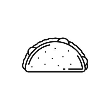 Mexican tacos isolated fried tortilla outline icon. Vector fastfood snack with vegetable beans lettuce tomatoes and meat, linear sign. Hard-shell taco, quesadilla dish takeout or takeaway street food