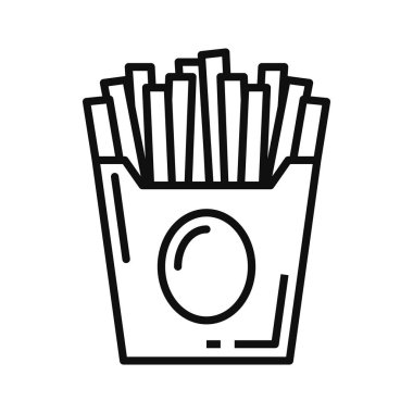 Fried striped potato isolated outline french fries line art icon. Vector linear sign of striped potato, takeaway food. Cut into stripes potatoes in pack, fries sticks or fries in paper package