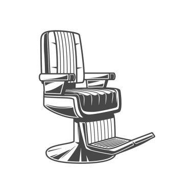 Barber chair in retro style, vector isolated icon. Barbershop leather furniture, antique armchair