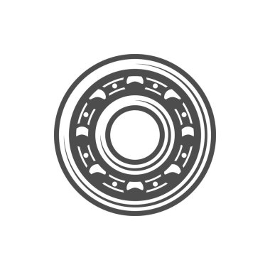 Ball bearing with rolling elements isolated vehicle spare part monochrome icon. Vector car motion bearing rotation detail. Grease roller, engineering and machinery gear, rolling steel industrial wheel