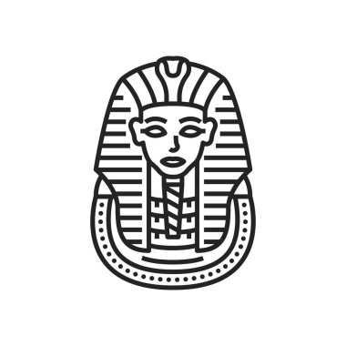Egypt Pharaoh Tutankhamun burial mask isolated outline vector icon. Egyptian king ancient monochrome symbol