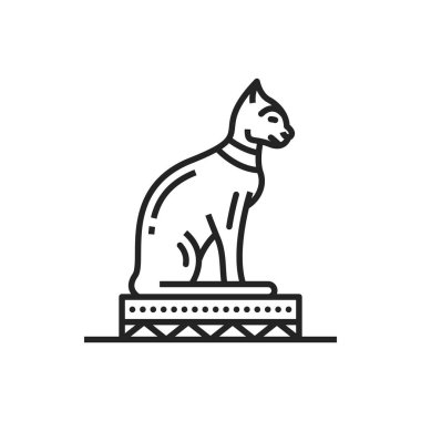 Egypt cat goddess Bastet isolated outline vector icon, ancient Egyptian deity, sacral animal monochrome symbol