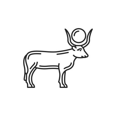 Egyptian god Apis or Hapis isolated outline vector icon, monochrome bull symbol, son of Hathor, primary deity in pantheon of Ancient Egypt