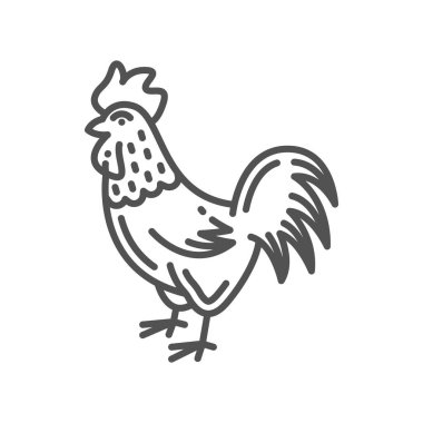 Rooster zodiac symbol of New Year, Chinese horoscope animal cock bird isolated outline icon. Vector Lunar New Year rooster, oriental line art bird. CNY spring festival mascot, east calendar sign