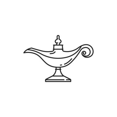 Oil lamp, Egyptian ancient lantern, vector line icon. Ancient Egypt symbol of culture and history relic, magic oil lamp of myth, Arabian genie lantern in outline