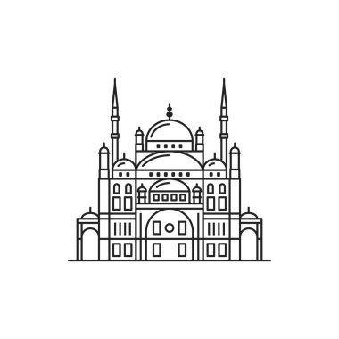 Mosque of Egypt, ancient Egyptian and Arabic Islamic landmarks, vector line icon. Al-azhar mosque in Cairo, Egypt, religious Muslim culture and history architecture