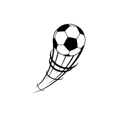 Football soccer ball trace isolated goal kick monochrome icon. monochrome icon. Vector football ball in flight, trace on speed, soccer shoot. Sport club mascot, college or university tournament emblem